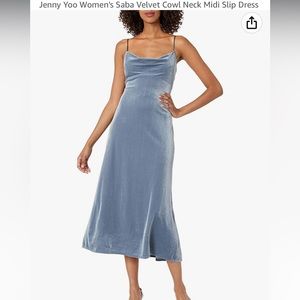 Jenny Yoo Saba Velvet Cowl Neck Midi Blue Dress Size 6